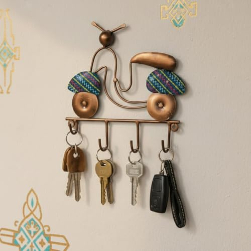 Image of Lamcy Plaza Wall Hanging Key Holder with Hooks | Durable & Lightweight Metal Key Chain Stand | Decorative Wall Mount Key Organizer for Office, Entrance & Home (Bike Design (Blue))