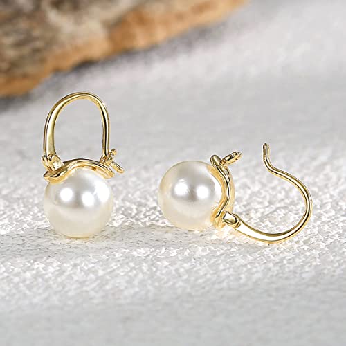 Image of 14K Gold /White Gold Plated Minimalist Pearl Hoop Earrings,Huggies Dangle Earrings Jewelry