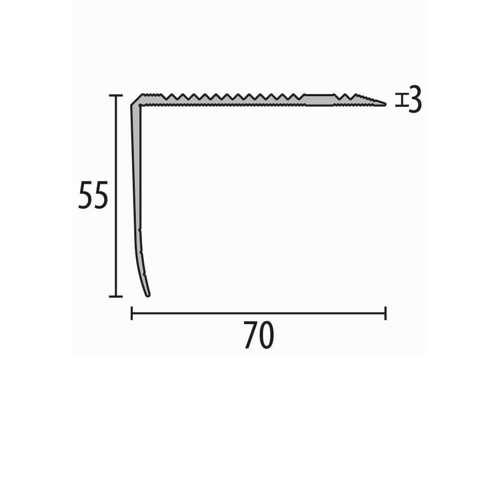Winkelprofil 55 x 70 x 1000 mm Treppenprofil Treppenkante Treppenkantenprofil Aluminium eloxiert Geriffelt Versenkt Gebohrt Silber