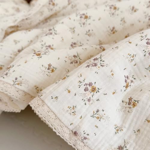 Image of BuLuTu Muslin Baby Quilt for Girls Boys Quilted Blanket 2 Layers Gauze Cotton Baby Blanket Nursery Bed Blanket Shower Gift for Toddler Newborn, Crapemyrtle Pattern, 47 inchx59 inch