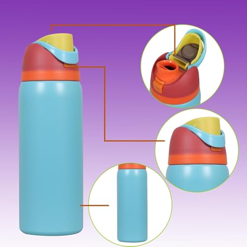 Image of FreeSip Flip-Top Water Bottle for Kids & Adults, Leakproof One-Hand Open Lid, BPA-Free, Easy Carry for School, Office, Sports & Travel - 32 oz (Cyan Blue, 960 ml)