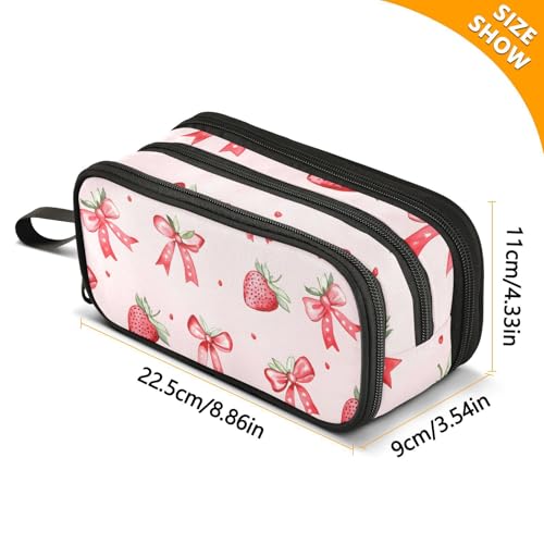 Image of ALAZA Strawberries Bows Pink Pencil Case Large Capacity Pencil Pouch with 3 Compartments Stationery Case Pen Bag for Boys Girls Kids Adults School Office
