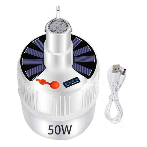 Anern Lampara Camping Bombilla 50W 5730LED24 5000K Lampara Camping Solar Recargable 4 Modos de Iluminación Luz Bombillas Interior y Exterior para Iluminación Hogar,Eventos Emergencia