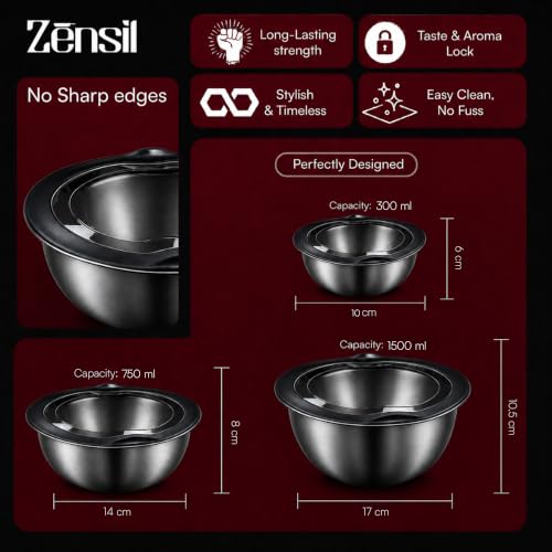 Image of Stainless Steel Mixing Bowls Set of 3 with Lids, Stackable Storage Containers, Food Grade | Refrigerator & Freezer Safe, Food Storage & Meal Prep Bowls