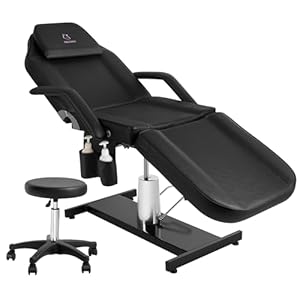 Hydraulic Facial Chair Tattoo Chair Adjustable Professional for Esthetician Beauty Lash Extensions Spa Table Esthetician Chair Spa Beds for Esthetician with Storage Pocket – Black