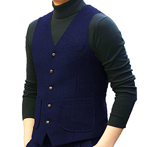 BYLUNTA Classic Herringbone Gilet en tweed vintage pour homme Col en V Style rétro Coupe slim Laine S-3XL, Roi, XXXL Cover
