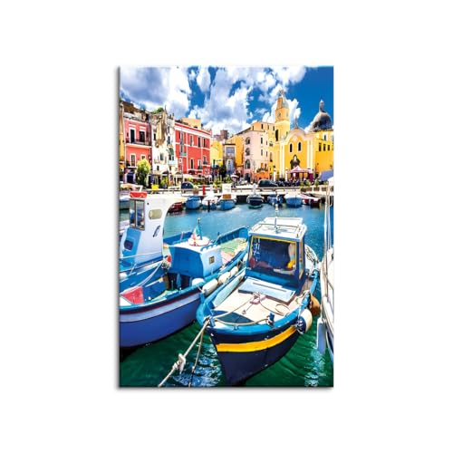 イタリア アート絵画 風景画 木製パネル付 絵 絵画 インテリア 壁掛け 壁飾り 風水 玄関 町セラルンガダルバピエモンテの古い家の間の狭い舗装通り装飾淡いオレンジブラウンピンク(木枠付きの完成品) (F,50x70cm(20x28in))