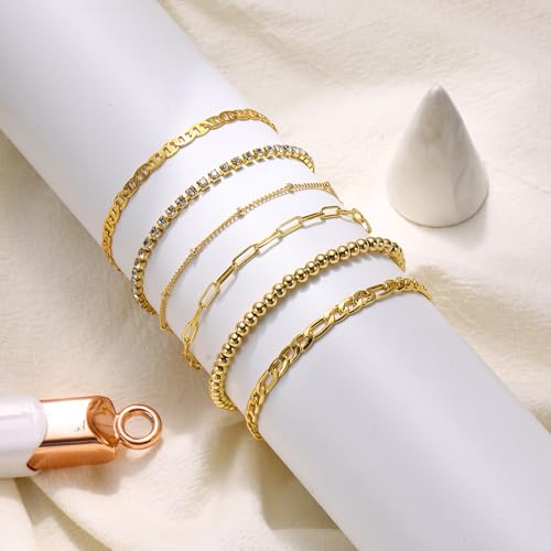 Gold Bracelets for Women Waterproof 14k Gold Bracelet Stack Non Tarnish Dainty Gold Jewelry for Womens Fashion3