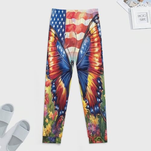 U.S Flag Butterfly Flower Men's Pajamas Pants Lightweight Sleep Lounge Pant Pjs Bottoms Casual Sleepwear4