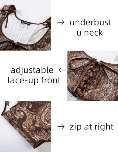 Image of Scarlet Darkness Women's Underbust Corset Top Renaissance Medieval Lace-up Boned Fairycore Pirate Corsets Coffee Floral Size 16