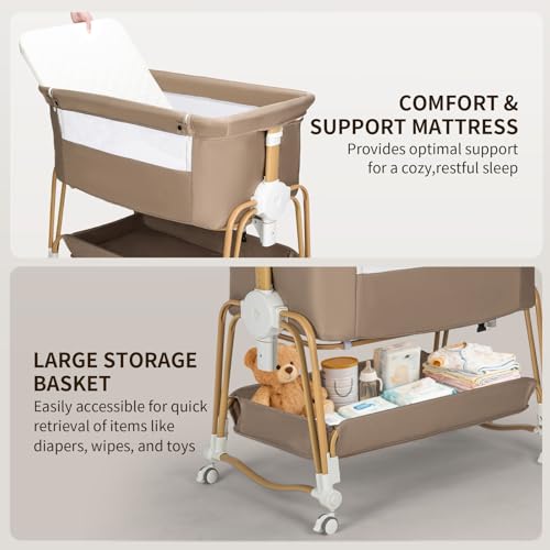 Image of 4-in-1 Baby Bassinet, Portable Bassinet Bedside Sleeper with Mosquito Net