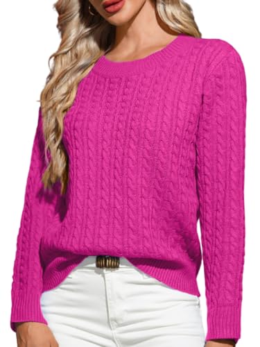 ChiaoLezhee Women's Dressy Fitted Long Sleebe Crewneck Cable Knit Sweater