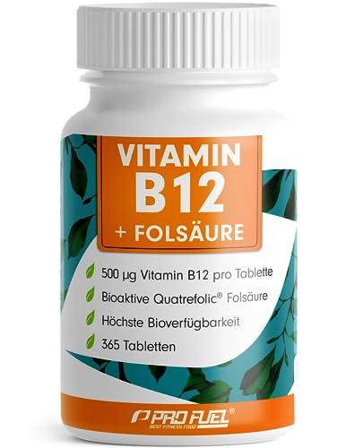 VITAMIN B12 hög dos - 365 tabletter - 500 µg Vit B12 + FOLSYRA 200 µg per dag - Metylkobalamin, Adenosylkobalamin & Hydroxokobalamin B12 + bioaktiv...