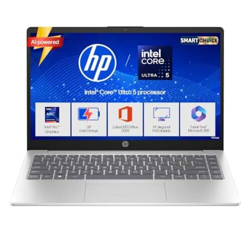 HP 15 Smartchoice, Intel Core Ultra 5 125H 12 TOPS, 24GB DDR5 (Upgradeable) 1TB SSD,Anti-Glare, FHD, 15''/39.6cm,Win11, M365*Office24, Silver, 1.65kg, FD1458TU, FHD Camera w/Shutter, Backlit AI Laptop — image 1 of 6