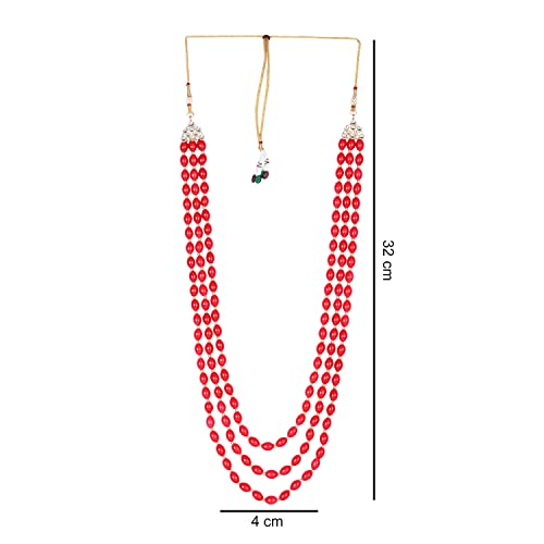 Image of I Jewels 3 Layered Traditional Gold Plated Dulha Green Moti Mala with Beaded Maharaja Haar /Groom Necklace For Men(MLP46)