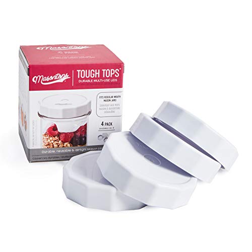 Image of Masontops Tough Tops - Regular Mouth Mason Jar Lid - White - BPA-Free Plastic Screw Caps - Durable Reusable Jar Covers