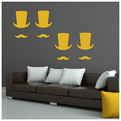 azuturaTop Hat Wall Sticker Pack Moustache Wall Decal Movember Home Decor Black