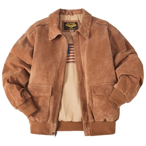 Landing Leathers Men Air Force A-2 Suede Leather Flight Bomber Jacket (Also available in Big & Tall)