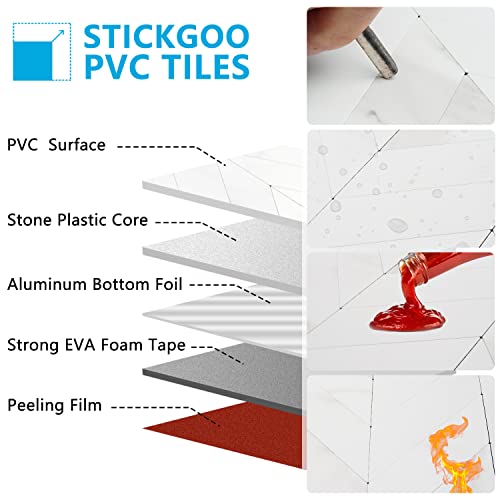 Stickgoo 1-Sheet Herringbone Tile Peel And Stick Backsplash, White Marble Pvc Stick On Backsplash, Self Adhesive Wall Tile For Kitchen #TOP4