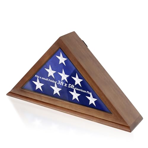 Flag Display Case for 3' x 5' Folded American Thin Flag, Military Flag Shadow Box with HD Tempered Glass and Wall Mount for Veteran Not for Burial Flag Holder Frame
