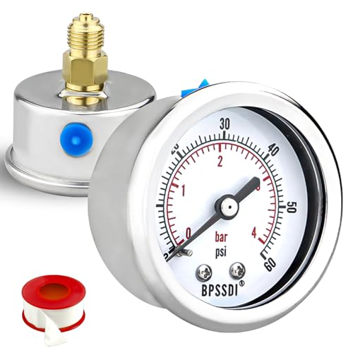0-60 Psi Low Pressure Gauge, 2" Dial Size, 1/4 G Back Mount, Stainless Steel Case for Water Pressure Gauge Test for Water Pipe, HVAC(with Tape)