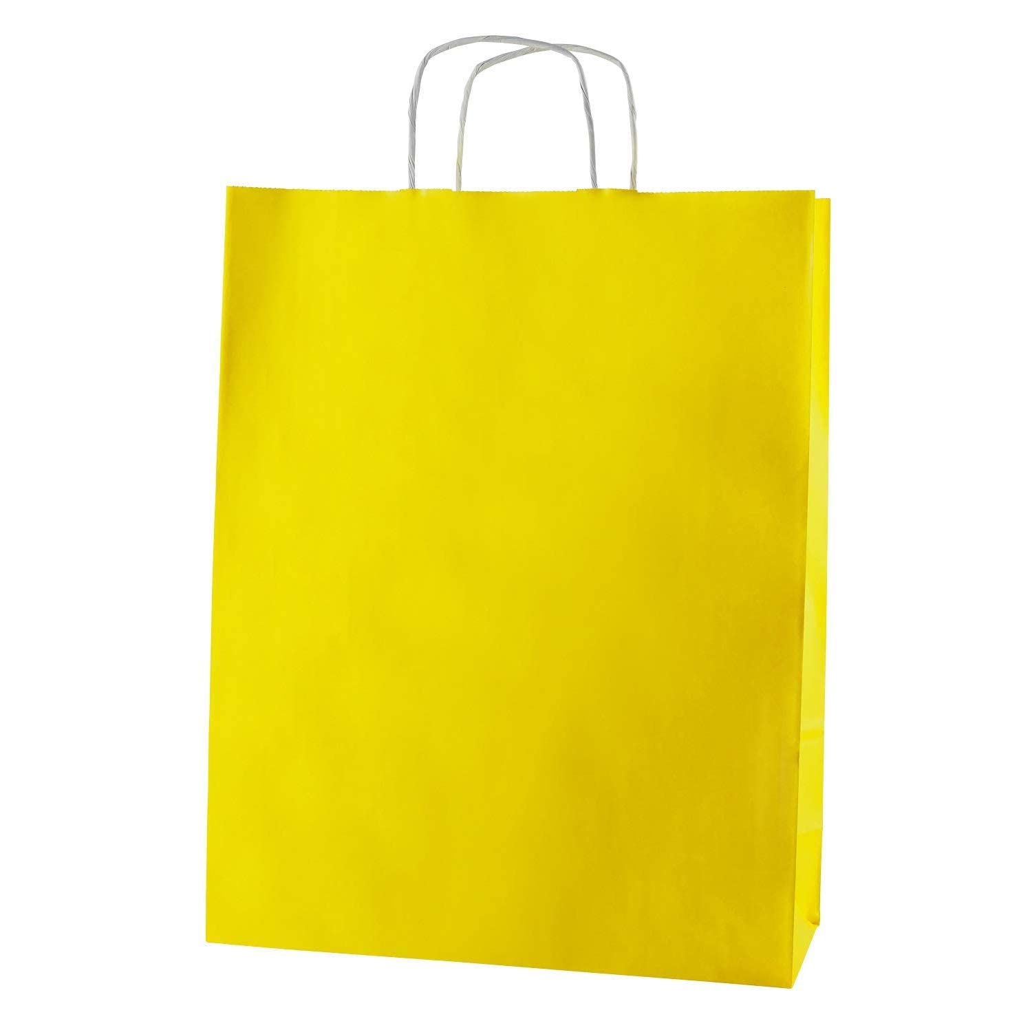 Thepaperbagstore 200 Yellow Paper Bags With Handles - Colourful Paper Gift Bags for Adults and Kids - Paper Carrier Bags for Shopping, Party, Birthdays and Weddings 32x12x41cm
