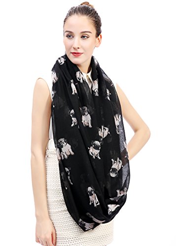 Lina & Lily Pug Dog Print Women's Infinity Scarf Lightweight, Gift for Dog Lover3