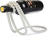 (White) Artificial Pearl Necklace Floating Wine Rack, Metal Wine Bottle Holder, Wine Bottle Stand for Bar and Home Decoration