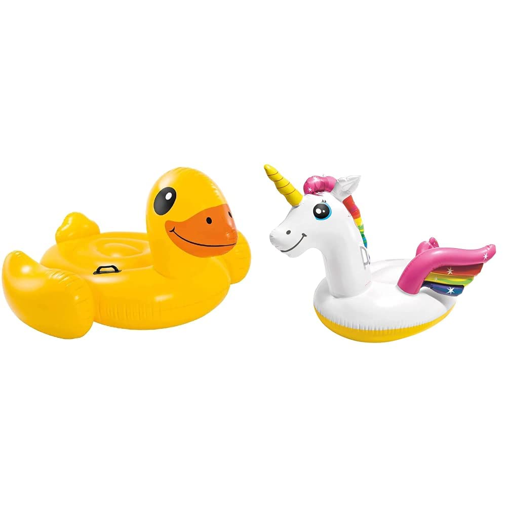 Intex 57556NP - Pato Hinchable 147x147x81 cm, Color Amarillo & Inflateable Unicorn - 198x140x102 cm