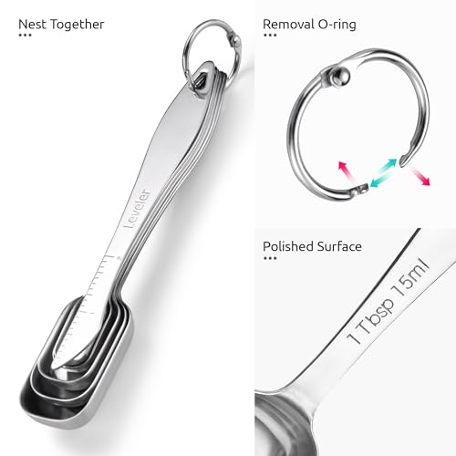 Image of U-Taste Narrow Square Measuring Spoons, Metal Measure Set of 6 with Leveler