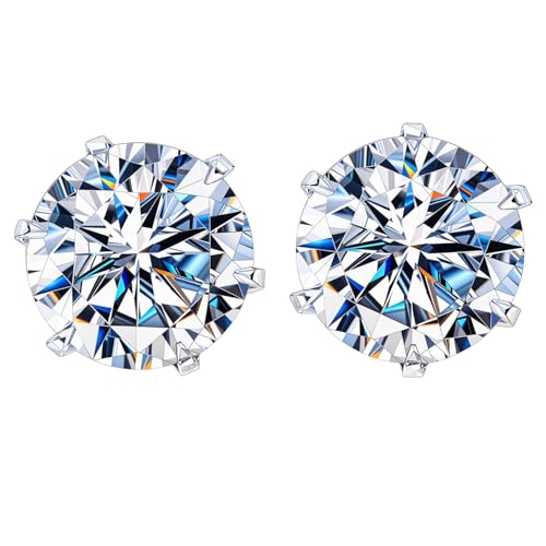 Image of HIGHSPARK 925 Silver Solitaire Stud Earrings | 92.5 Sterling Silver & Round Brilliant Cubic Zirconia Tops for Men Women