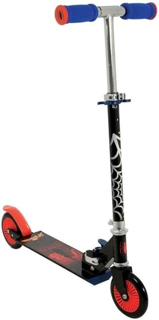 FAHAAM 2 Wheel Spiderman Folding in Line Scooter With Plaque, Adjustable Height Handlebar, Lightweight Sturdy Aluminum Alloy kids scooter, Boys Scooter for Birthday Gift (67x 30 x77.5cm)