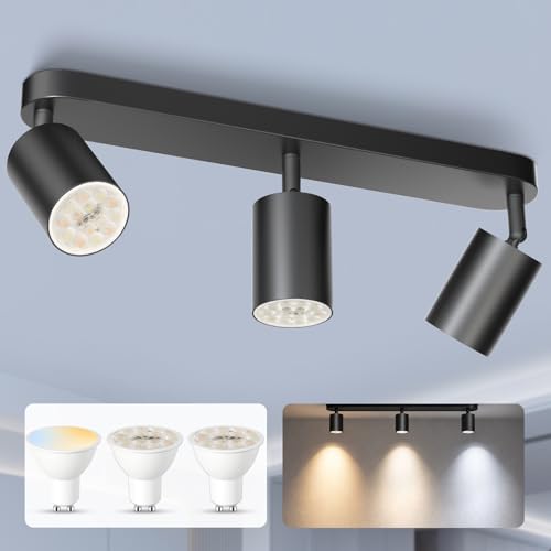 ALUSSO LED Deckenstrahler 3-flammig, abnehmbarer GU10 Wandstrahler schwenkbar um 350°, 5W 3CCT Schwarz Spotlight für Wohnzimmer, Schlafzimmer und Korridor inkl. GU10 Leuchtmittel
