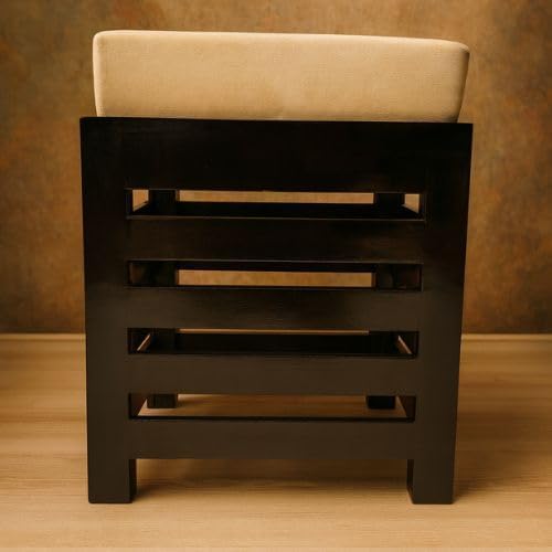 Image of Multipurpose Wooden Puffy for Sitting, Dressing Table, & Footrest Solid Wood Stool with Cushion for Living Room & Bedroom Balcony etc. (Black)