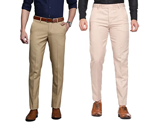 Image of MALENO Men Formal Trouser Regular Fit Solid | Soft and Breathable Pant Combo (Pack of 2)