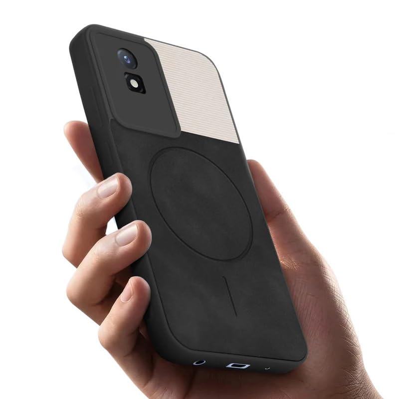Image of Bintage case Macc-Safe Design Hard Light Weight Back Case | Soft Border Camera Protect | Dual PU Leather Finish Back Cover Compatible for Vivo Y02T / Vivo Y02 - White & Black