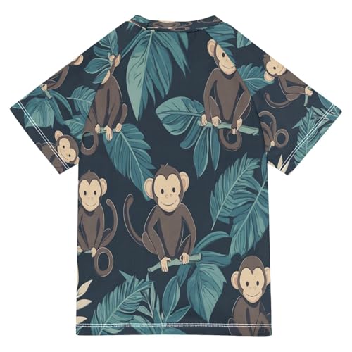 Kids Swimsuit Monkey Cartoon Turtle Leaf Sunscreen T-Shirts Swimwear Sets UPF 50+2