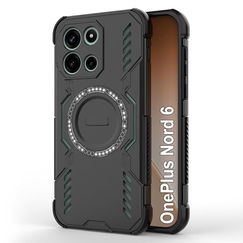 Image of amazon basics Back Case Cover for OnePlus Nord 6 | Magnetic Case with Built-in Metal Ring | Supports MagSafe Charger, Wallet & Car Mount | Shockproof Hybrid PC + TPU | Black