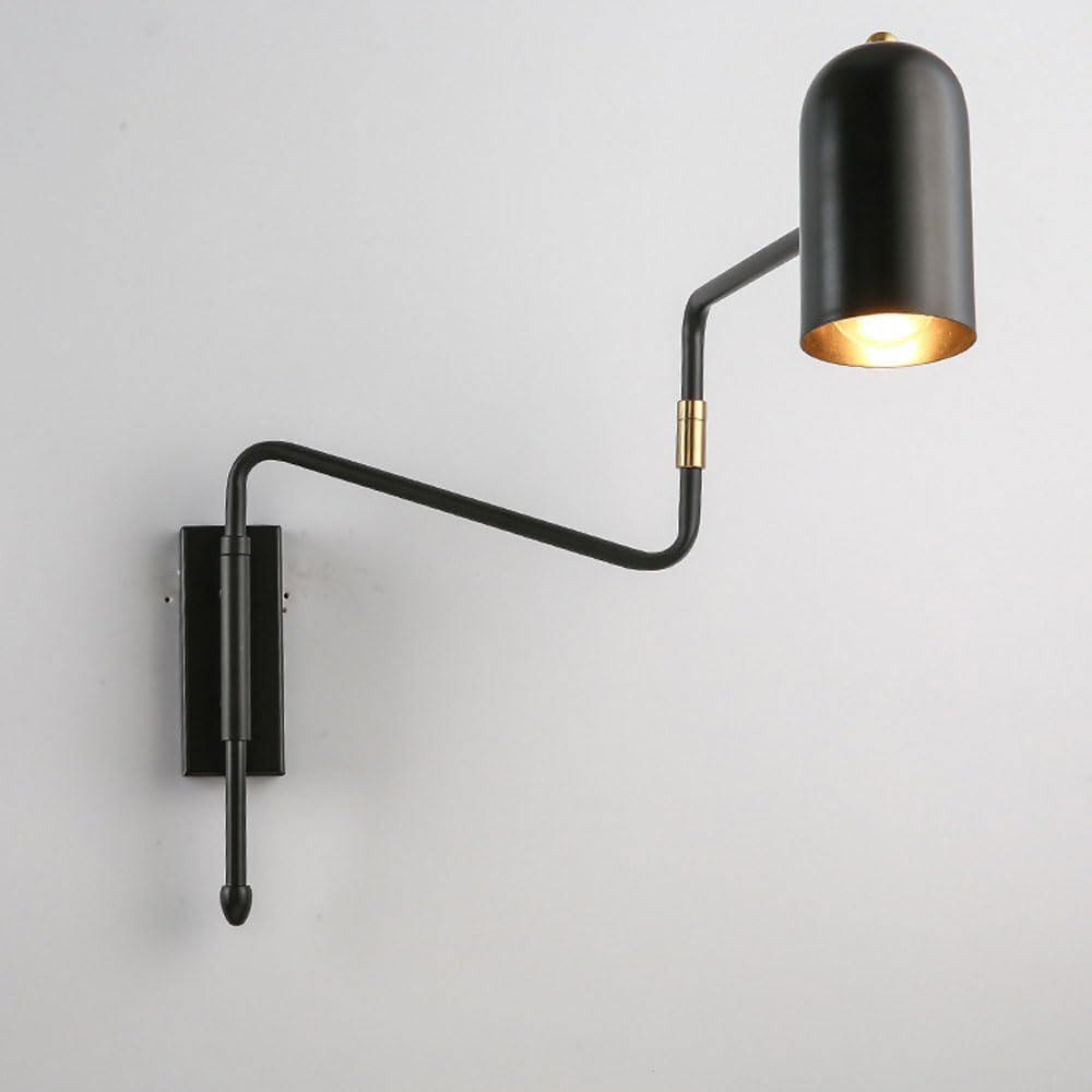 SXSCARKX Adjustable Creative Swing Arm Wall Sconce - Black & d E27 Lamp for Bedroom, Study Living Room Reading