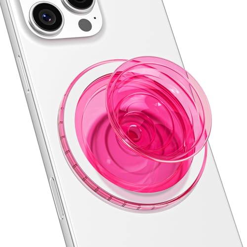 Svanove Magnetic Phone Grip Compatible with Magsafe Mag Safe Translucent Clear Grip Collapsible Kickstand for iPhone Samsung Pixel Cute Transparent Silicone Removable Phone Stand Holder Hot Pink
