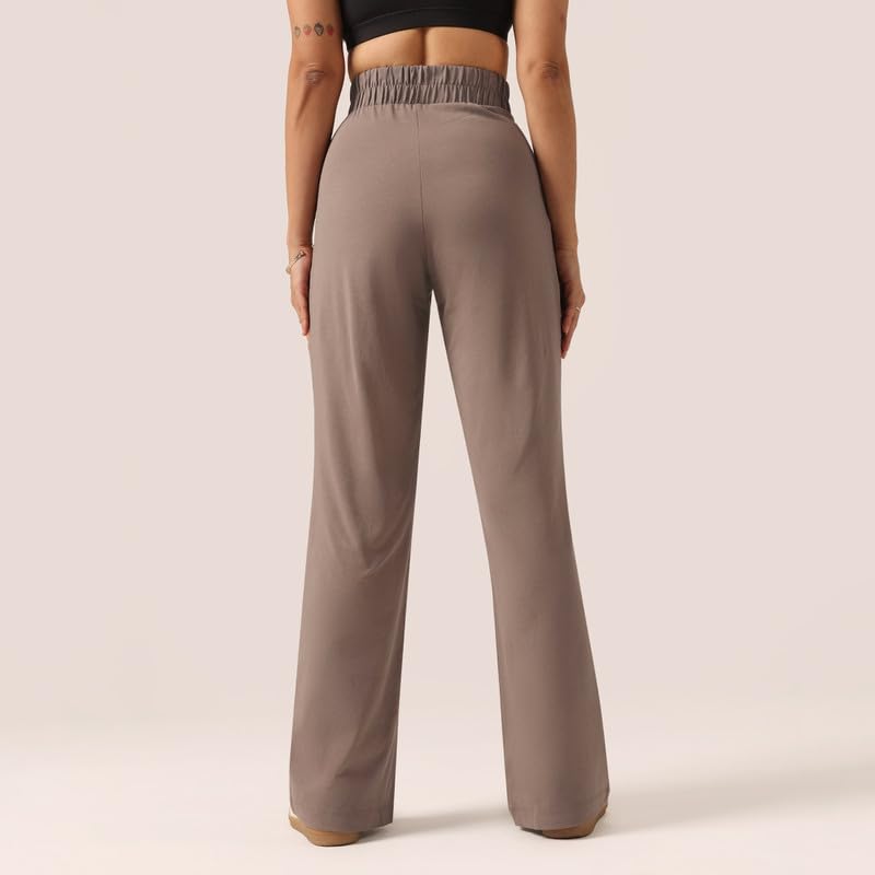 Image of BlissClub Women AM PM Cotton Wide Leg Pants | Wide Waistband | High Rise | Drawstring | 2 Pockets