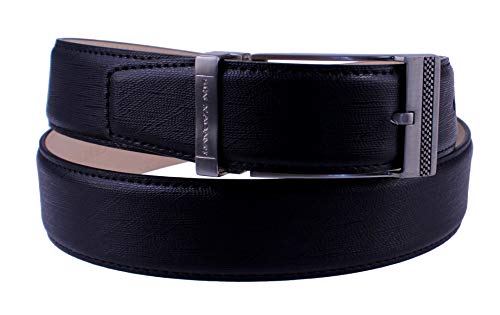 Stacy Adams 6-196 Cross Hatch Embossed Leather Mens Adjustable Belt with Stacy Adams Engraved on Metal Loop, Brushed Nickle Buckle (44, Black)