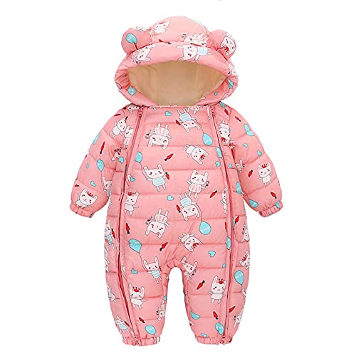 RNTOP Baby Snowsuit Infant Boys Girls Thicken Warm Winter Coat Newborn Bear Ear Hooded Jumpsuit (Pink, 3-6 Months)