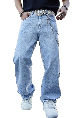 MZNBURAM Men's Y2K Hip Hop Baggy Jeans Loose Fit Wide Leg Denim