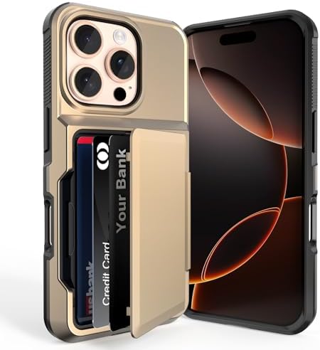 Vofolen for iPhone 16 Pro Case Wallet with Card Holder [Max 5 Cards] Dual Layer Heavy Duty Shockproof Drop Protection Hidden Flip ID Slot Phone Cover for Men Women, 6.3 Inch Desert Gold