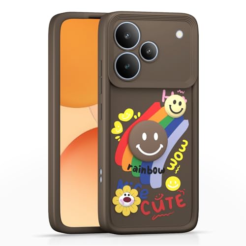 Image of Pikkme Back Cover for Realme P4 5G | Soft Silicone| Cute Rainbow Smile & 3D Cartoon Flower Design | Shockproof Raised Camera Protection Bumper Case (Brown)