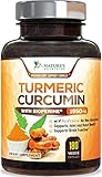 Turmeric Curcumin with BioPerine 95% Curcuminoids 1950mg with Black Pepper for Best Absorption, Made in USA, Most Powerful Joint Support, Turmeric Supplement by Natures Nutrition - 180 Capsules