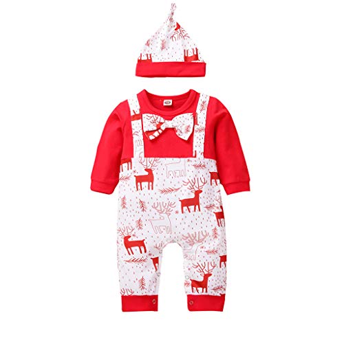 Jimmackey BéBé NoëL Costume Filles GarçOns Tenue à Manches Longues noel Vêtements Hvier Ensemble Chaud d'Noël Une PièCe Combinaison + 1 Chapeau 2Pcs pour 0 Mois à 18 Mois Cover