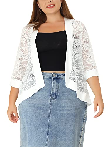 Image of Agnes Orinda Plus Size Cardigans for Women 3 /4 Sleeve Open Front Lightweight Sheer Shrug Lace Bolero Cover Up