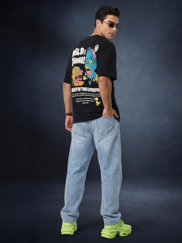 Image of Veirdo Oversized Baggy Fit Drop Shoulder Graphic Printed Design Half Sleeve T-Shirt for Men (Available Sizes: S to 2XL)